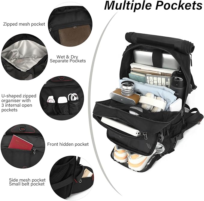 Travel Backpack for Men & Women, 35L Large Backpack Fit for 15 Inch Laptop Durable Convertible Duffle Bag with Shoe Compartment, Wet Pocket