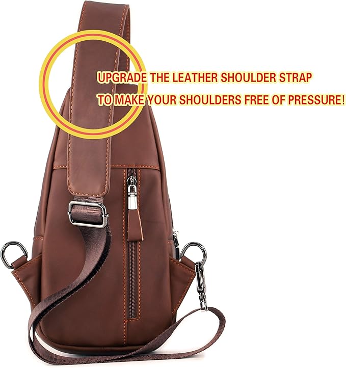 YUAN FAN Leather Sling Bag for Men,Chest Shoulder CrossBody Concealed Carry Bag Man Purse Travel Wander Plus Anti Theft Bag