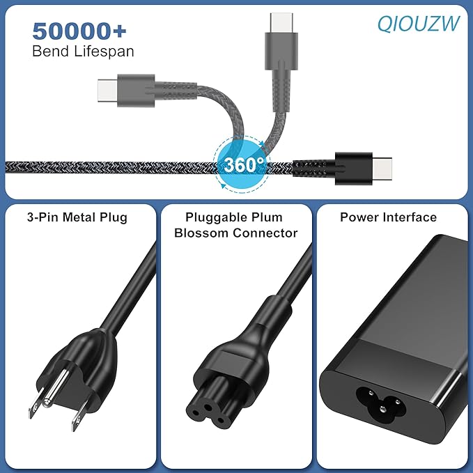 2025 New 65W USB C Slim Laptop Charger Compatible with HP Spectre X360 Elitebook Envy Omnibook Chromebook Elite x2 ProBook Zbook Fast Charing Travel Type C AC Adapter Power Cord Supply