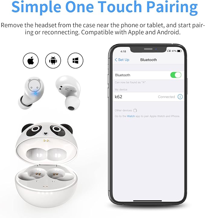 Wireless Earbuds for Kids,Bluetooth Earbuds with Cute Comfort Lightweight Design Noise Cancellation Earphone for Girl Women Sport with Mini Portable Charging Case.