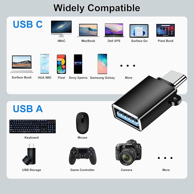 USB C to USB Adapter 8 Pack,USB to USBC Adapter,USBA Type C Adapter,USBC Adapters for iPhone 16 15,MacBook Pro/Air,iPad Pro,Samsung Galaxy and More(Black)