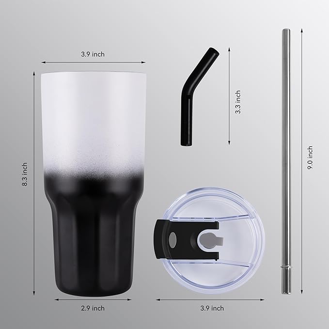 VEGOND 30 oz Insulated Stainless Steel Tumbler with lid and straw Double Wall Vacuum Travel Coffee Mug with Non-Slip Silicone Base, Sweat Proof Powder Coated Cup for Hot Cold Drinks, Black and White