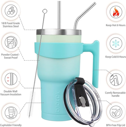 BJPKPK 30 oz Tumbler With Handle And Straw Lid Stainless Steel Travel Coffee Insulated Tumbler Cups,Mint