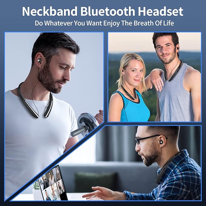 Retractable Neckband Bluetooth Headphones, Wireless Neck Headset with Bluetooth 5.1, 20H Playtime, Dual Device Pairing, Ultra-Light Retractable Earbuds for iPhone/Android with mic (Black)