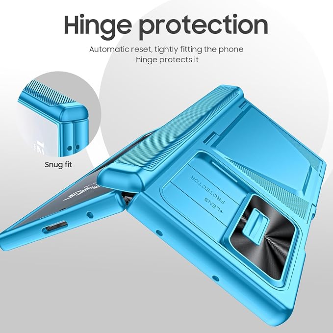 for Samsung Galaxy Z Fold 6 Case with Card Holder, Built in RFID Blocking & Slide Camera Cover & Hinge Protection & Full-Body Rugged Shockproof Wallet Case for Galaxy Z fold 6 (Lake Blue)