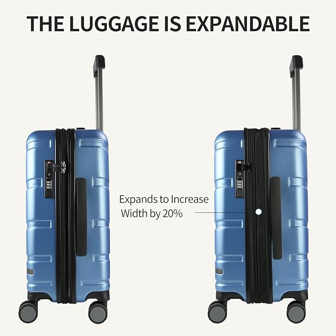 VANKEAN Carry On Luggage with Spinner Wheels & TSA Lock, Expandable Fashionable Hard Shell Suitcase airline approved，20 Inch Carry-On，Light Blue