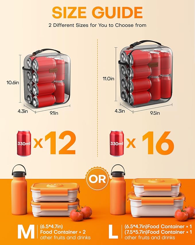 HOTOR Lunch Bag for Men & Women - Large Capacity Insulated Lunch Bag with Mutiple Pockets, Easy-Carrying, Wear-Resistant Cooler Lunch Box for Office, Picnic, Black, 9.06" x 4.33" x 10.63"