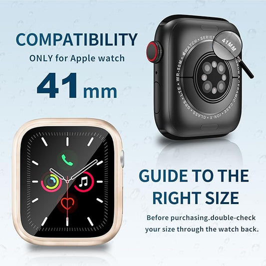 Waterproof Case for Apple Watch Series 9 Series 7 8 41mm, Built-in Screen Protector with Tempered Glass [Touch Sensitive] Cover for iWatch S9/S8/S7 Accessories 41mm, Rose Gold