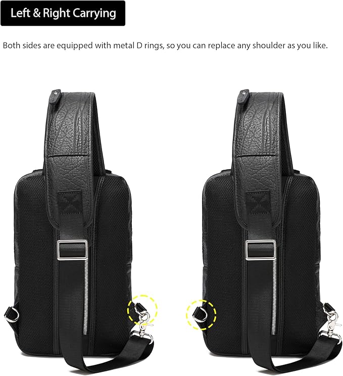 LANNSYNE Vintage Full Grain Leather Sling Bag Crossbody Chest Daypack