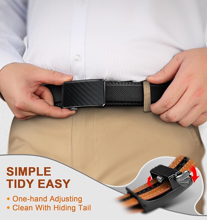 BULLIANT Men Ratchet Belt 2 Pack, Click Sliding Leather Belt Adjustable for Gift Men Dress Casual Jeans 1 3/8,Cut for Fit