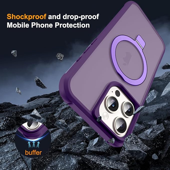 Compatible with iPhone 16 Pro Max Case with Invisible Magnetic O-Ring Stand Military-Grade Translucent Case for iPhone 16 ProMax 6.9" [Compatible with Mag-Safe][Great Grip Feeling], Purple