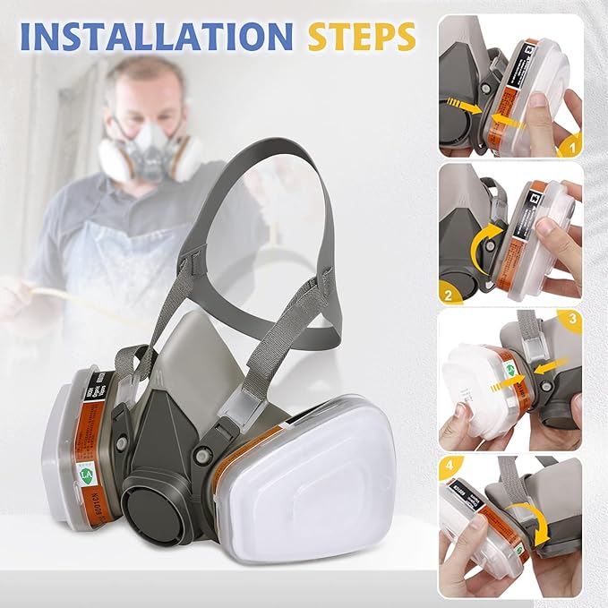 Reusable Respirator Face Cover with Filters - Half Facepiece Set with Active Cotton for Epoxy Resin, Welding, Woodworking, Painting, Staining, Sanding