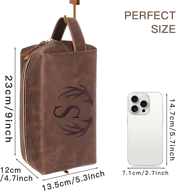 Personalized Travel Toiletry Bag for Men Initial Letter PU Leather Waterproof Shaving Bag for Toiletries Accessories Travel Essentials Storage Bags Fathers Day Birthday Gifts for Men (Z)