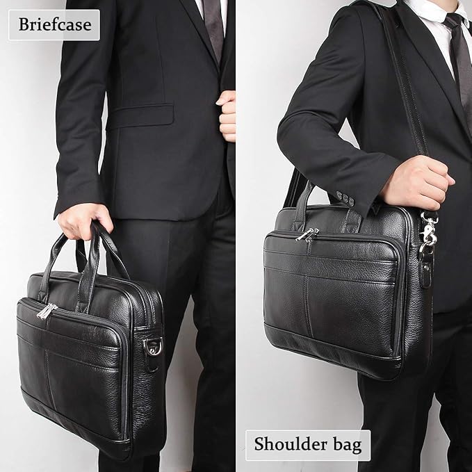 Augus Leather Messenger Bag for Men Vintage Travel Backpack 17 inch laptop Briefcase Shoulder Bags