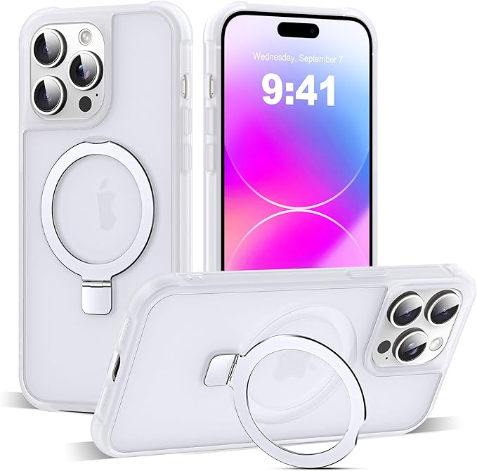 Compatible with iPhone 14 Pro Max Case with Invisible Magnetic O-Ring Stand Military-Grade Phone Case for iPhone 14 ProMax 6.7" [Compatible with Mag-Safe][Great Grip Feeling],Translucent