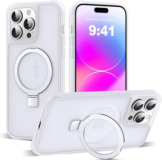 Compatible with iPhone 14 Pro Max Case with Invisible Magnetic O-Ring Stand Military-Grade Phone Case for iPhone 14 ProMax 6.7" [Compatible with Mag-Safe][Great Grip Feeling],Translucent