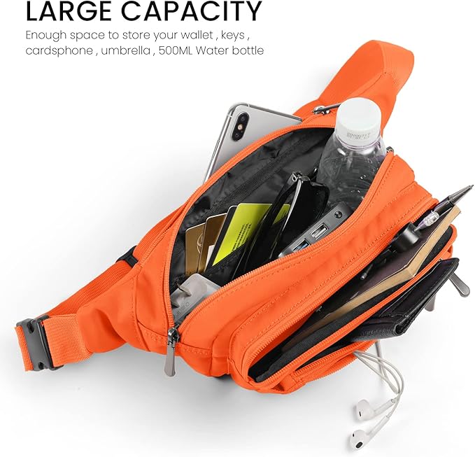 CXWMZY Fanny Packs For Women & Men Waist Pack Hip Bum Bag with Multi-Pockets Large Capacity Waterproof Casual Bum Bag for Disney Traveling Casual Cycling Running Hiking (Orange)