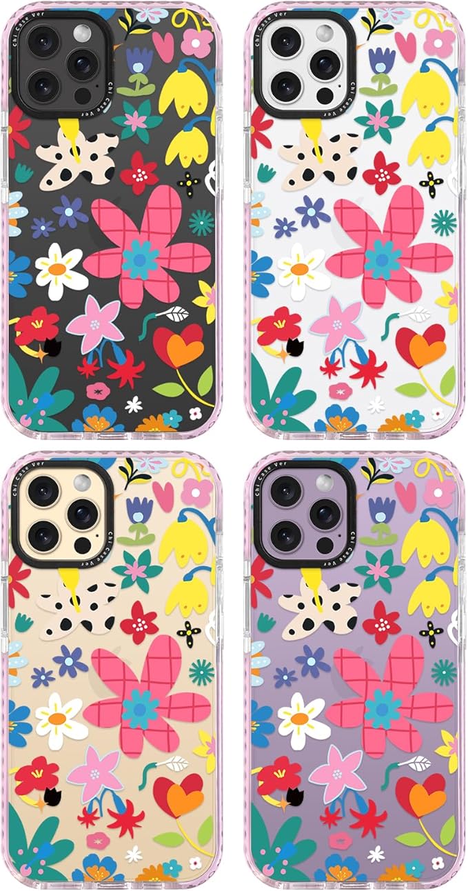 for iPhone 14 Pro Case, Whimsical Floral Collage Pattern, Military-Grade Drop Protection, Cute Soft Slim TPU Protective Cover with Camera Lens Protection for Women & Girls