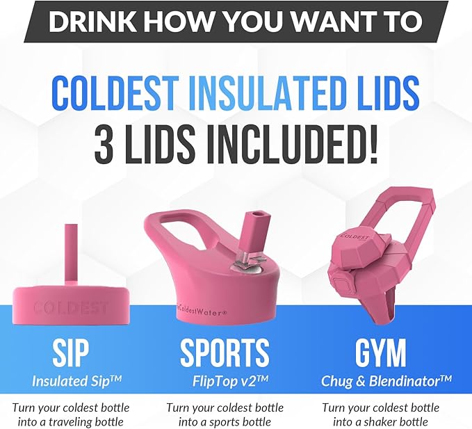 Coldest Tumbler with Handle and Straw Lid | 3 Lids Insulated Reusable Stainless Steel Water Bottle Travel Mug | Gifts for Women Him Her | Limitless Collection (46 oz, Pink Reflections)