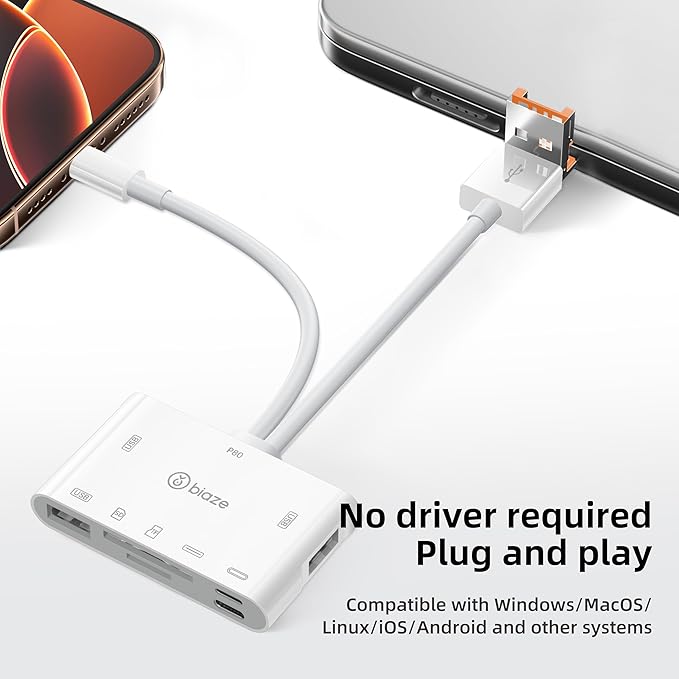 7-in-1 SD Card Reader for iPhone, Lightning/USB C/USB OTG Adapter, SD and MicroSD Memory Card Reader for Phone/Pad/PC/Laptop/USB C and USB A Devices Plug and Play No Application Required