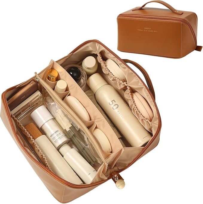 Travel Makeup Bag Toiletry Bag for Women Large Cosmetic Travel Bag Makeup Storage Box Skincare Organizer Vanity Organizer Bag Multi-Function Makeup Organizer with Compartments Travel essentials