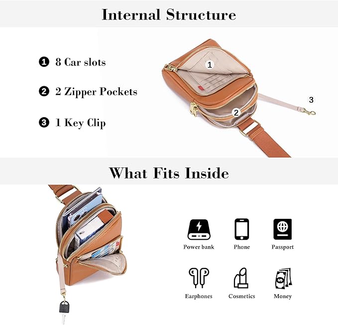 INICAT RFID Blocking Sling Bag Leather Crossbody Bags for Women Fanny Pack Cross Body for Woman Chest Bag for Travel 1.9L