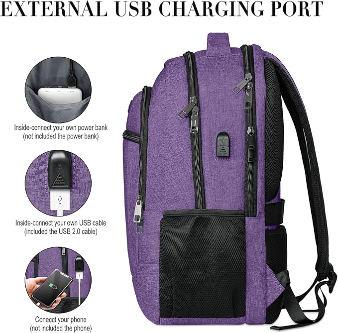BIKROD Backpack for Men Women, Backpacks for School Teen Boys, Business Anti Theft Slim Sturdy Back Pack with USB Charging Port, Adult Computer Bag Gift 15.6 IN Laptop, Purple