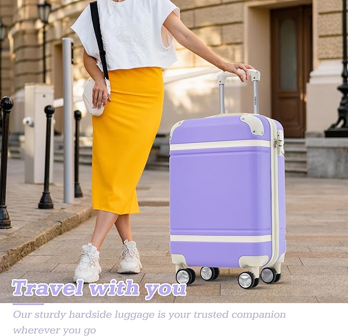 Merax Suitcase Set 28 inches Expandable Luggage with TSA Lock Spinner Wheels Hardshell Lightweight Vintage Luggage with Travel Bag,Purple