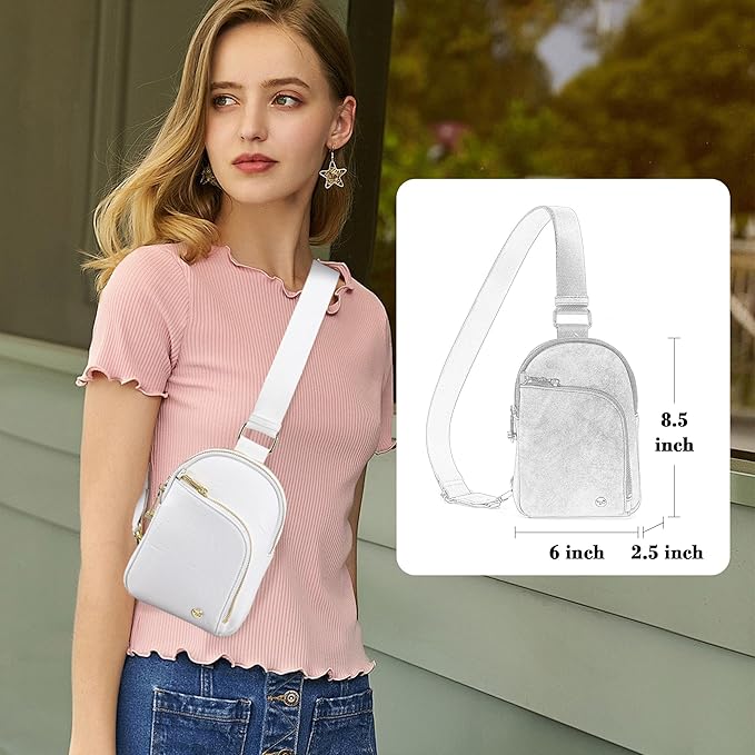 INICAT RFID Blocking Sling Bag Leather Crossbody Bags for Women Fanny Pack Cross Body for Woman Chest Bag for Travel 1.9L
