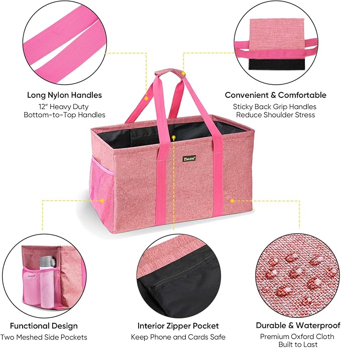 BALEINE Extra Large Utility Tote Bag with Wire Frame for Storage (Pink, 22''x12''x10'')