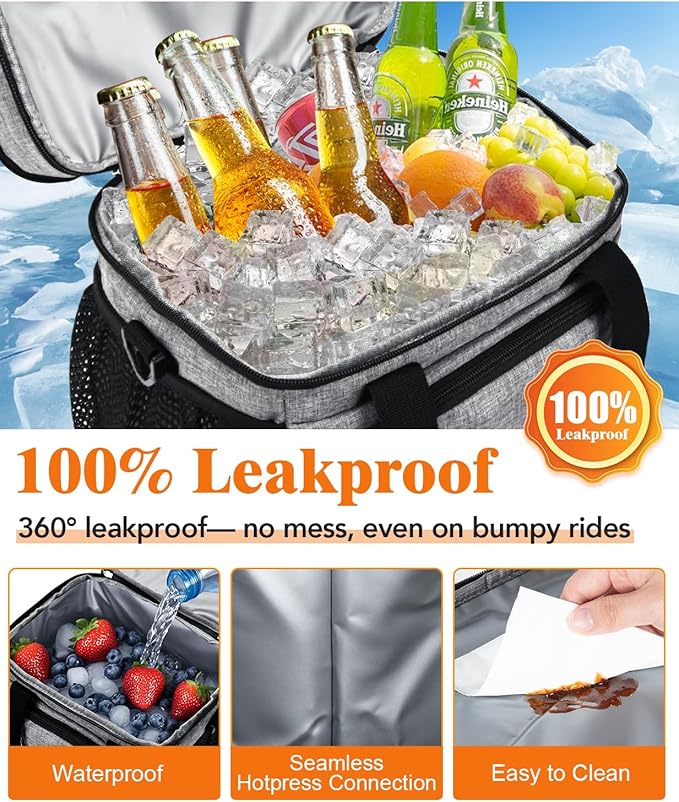 Lunch Box for Men, Double Insulated Lunch Bag Reusable Leakproof Cooler Bag Portable Picnic Food Bag, Adult Lunch Tote Lunch Bag for Work, Construction Worker, Truck Driver,Beach-Grey