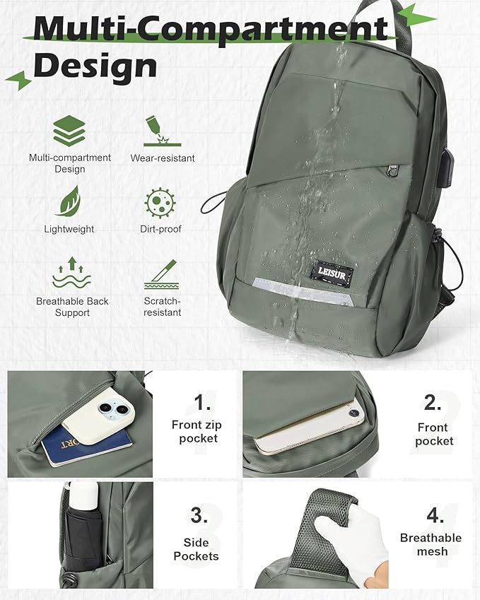 Small Green Sling Bag for Men Women, Mini Anti Theft One Strap Motorcycle Backpack, Sling Chest Bag Fanny Back Pack for Casual Travel Hiking Sport Gym