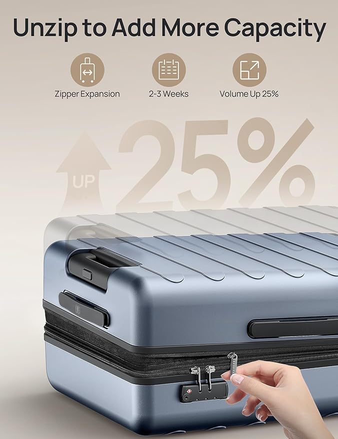 NINETYGO Medium Checked Luggage 24 Inch, Checking In Luggage with Smooth Spinner Wheels, Expandable, Hard Shell PC Suitcase, Lightweight Travel Luggage, TSA Approved (Shadow, Rhine Max)