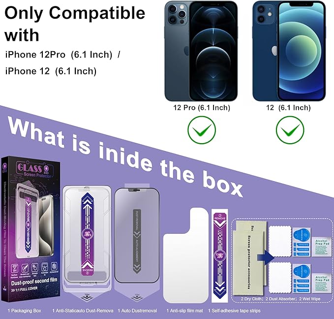 CHISHA 2-Pack Matte Screen Protector for iPhone 12 and iPhone 12 Pro 6.1-Inch, Auto Dust Removal, No Bubbles, High Definition Clear, Easy Installation