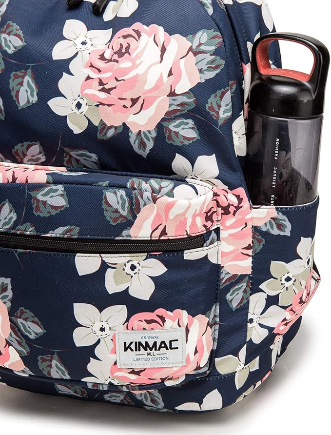 Kinmac Waterproof Laptop Travel Outdoor Backpack with USB Charging Port for 13 inch 14 inch and 15.6 inch Laptop（White Rose）