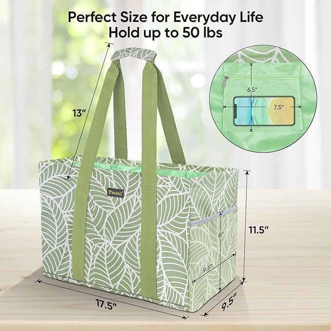 BALEINE Soft 9 Gallon Extra Large Utility Tote, Foldable Reusable Storage Bag (Antique Foliage)