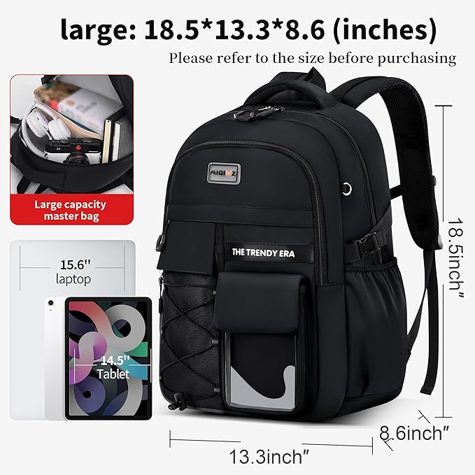 teenage student backpack,encrypted material， multiple compartments and large capacity backpack with anti-theft pockets，Water repellent backpacks suitable for middle and high school Men & Women, Black