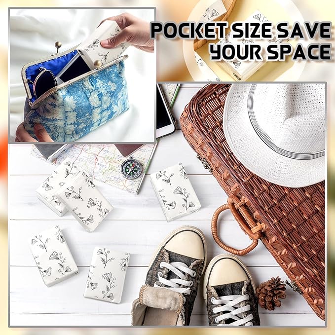 Yinder 100 Pcs Pocket Tissues Bulk Wedding Mini Tissues Travel Size Facial Napkin Bulk for Guests 3 Ply Facial Napkins for Wedding Bride Shower Bachelorette Celebration Party Favors