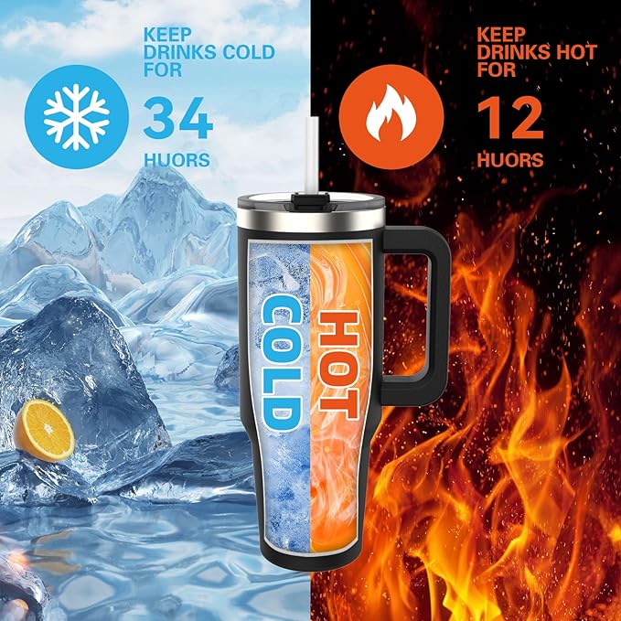 30 oz Tumbler with Handle,Tumbler with Lid and Straw,Double Wall Insulated Cup Stainless Steel Travel Mug(Cold for 34 Hours),Water Bottle for Iced Tea,Coffee,Cold Beverages(Black)