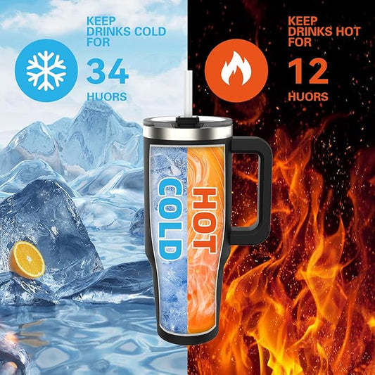 30 oz Tumbler with Handle,Tumbler with Lid and Straw,Double Wall Insulated Cup Stainless Steel Travel Mug(Cold for 34 Hours),Water Bottle for Iced Tea,Coffee,Cold Beverages(Black)