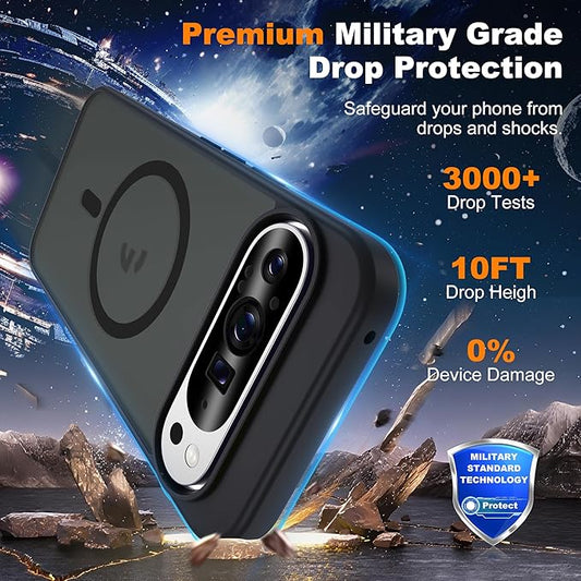 Compatible with Google Pixel 9 Pro XL Case with Magnetic [Compatible with Mag-Safe][Military Grade Drop Protection] Slim Translucent Matte Phone Case with Anti-Fingerprint Tech, Black