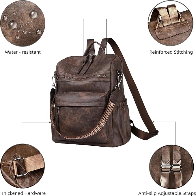 Dora & Liz Womens Backpack Purse Leather Fashion Travel Backpack Purse for Women Designer Ladies Shoulder Bags with Wristlet