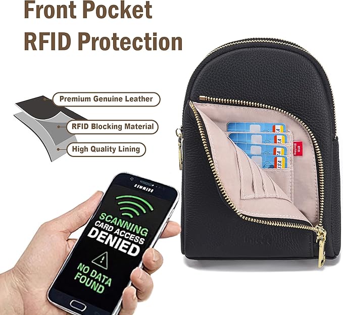 INICAT RFID Blocking Sling Bag Leather Crossbody Bags for Women Fanny Pack Cross Body for Woman Chest Bag for Travel 1.9L