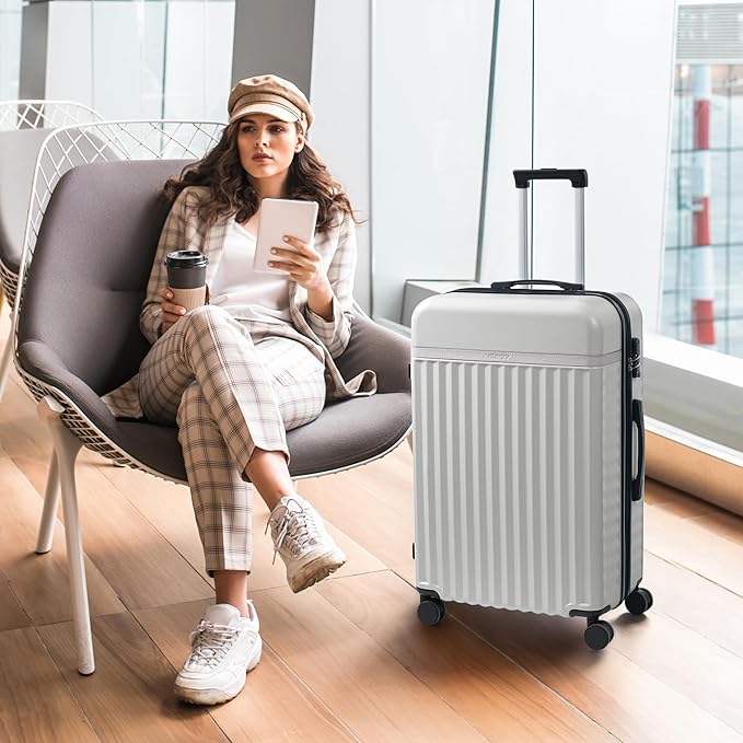 Merax Luggage Sets 3 Piece, Durable Hardshell Suitcase with Double Spinner Wheels and Handle Bags,Lightweight Carry on Luggage with TSA Lock,20+24+28,White Grey