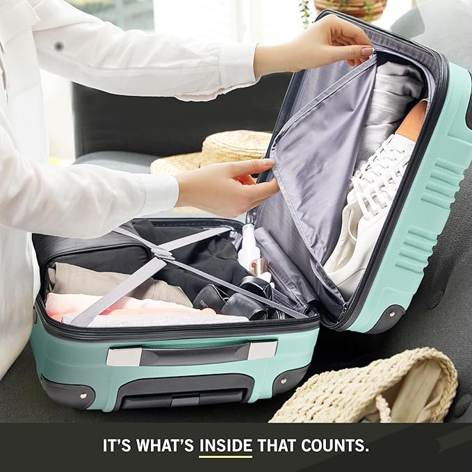 Kenneth Cole REACTION Out of Bounds Lightweight Hardshell 4-Wheel Spinner Luggage, Mint Blue, 28-Inch Carry On