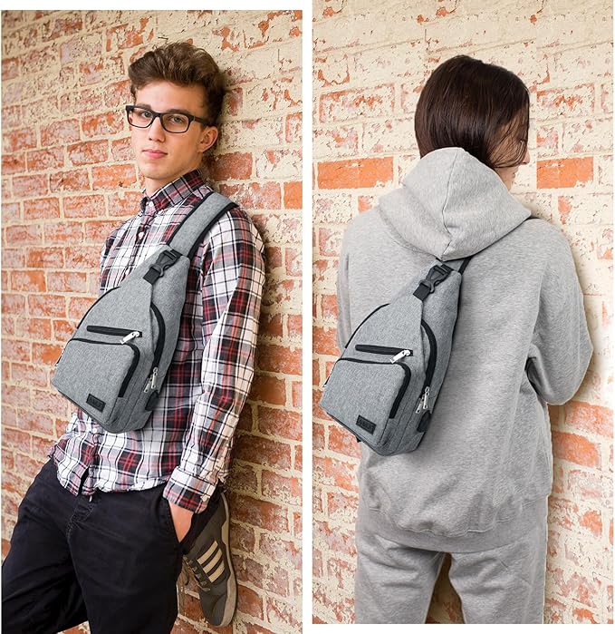 AMJ Crossbody Sling Bag Men Women, Casual Shoulder Backpack, Chest Daypack Satchel for Hiking Travel