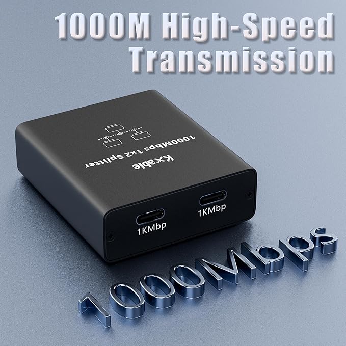 Ethernet Splitter 1 to 2 Out (Double USB-C Port), Upgrade Design RJ45 Splitter with USB A to C Power Cord, Gigabit LAN Internet Adapter, 1Gbps, RJ45 to Double Type-C Adapter, for MacBook to Ethernet