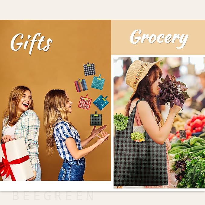 BeeGreen Large Tote Bag 6 Pack Reusable Grocery Bags Foldable - Bulk Machine Washable Ripstop Polyester Fabrics Grocery Bag - Reusable Shopping Bags for Women Travel Storage (Geometry Design)