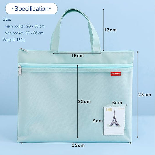 Pendancy Mesh Zipper Pouch 11x13.7 in, 2 pcs Large Double Pocket Waterproof File Bag with Handle, A4 Size Foldable Document Storage for Puzzle Project/Cross Stitch/Travel/Office（Gray Green）