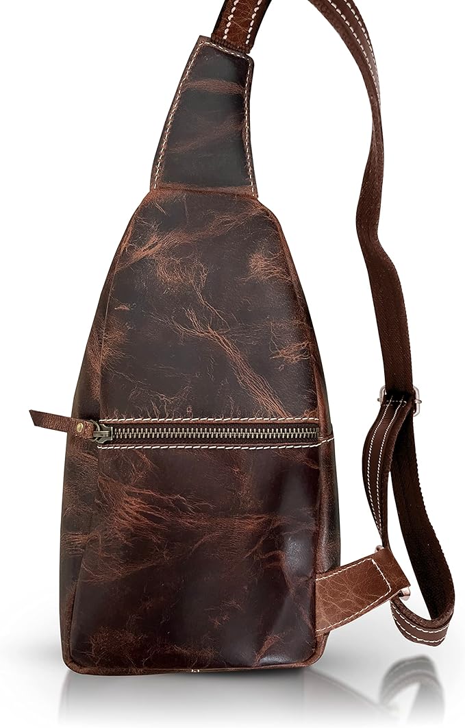 Leather Cross-body Sling Bag Casual Daypack Backpack Chest Shoulder Multi-Purpose Timeless Design Small Men (Rustic Brown)